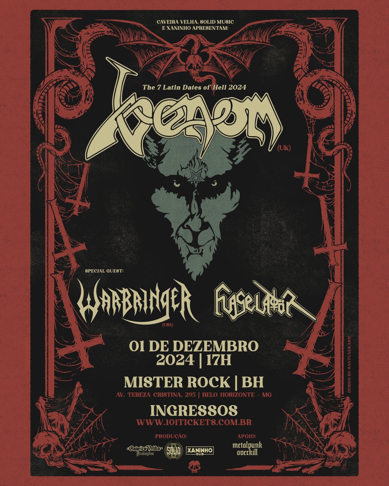 Flayer Venom e Warbringer em Belo Horizonte