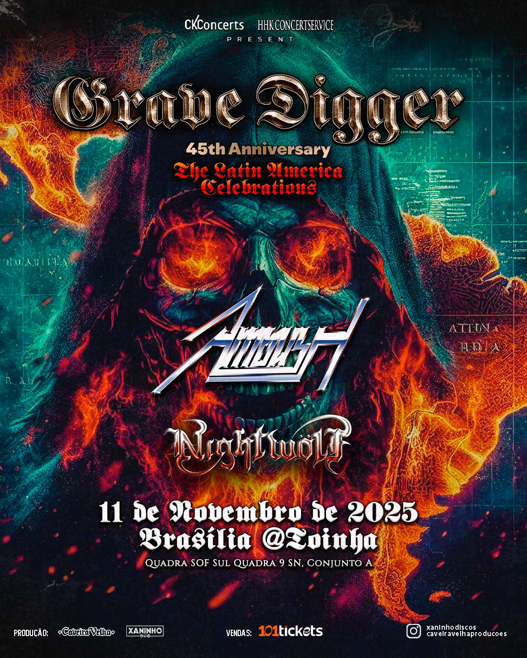Flayer GRAVE DIGGER e AMBUSH em Brasília